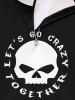 Sweatshirt Gothique D'Halloween Crâne Lettre Imprimée à Demi-Zip avec Poche en Fausse Fourrure - Noir L