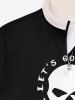 Sweatshirt Gothique D'Halloween Crâne Lettre Imprimée à Demi-Zip avec Poche en Fausse Fourrure - Noir 3XL