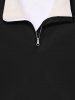 Sweat-shirt Gothique en Couleur Unie Demi-Zip avec Poche Kangourou à Col Debout - Noir XS