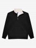 Sweat-shirt Gothique en Couleur Unie Demi-Zip avec Poche Kangourou à Col Debout - Noir 3XL