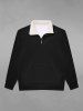 Gothic Faux Fur Stand-up Collar Half Zipper Solid Kangaroo Pocket Pullover Sweatshirt For Men -  