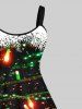 Plus Size Glitter Sparkling Christmas Light Snowflake Print Sleeveless A Line Tank Party Dress -  