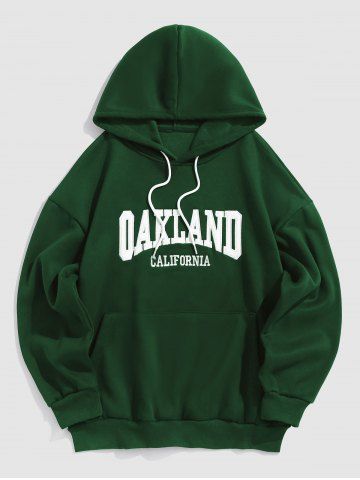 Sweat à Capuche Lettre OAKLAND Brodée en Laine Doublé - DEEP GREEN - XXL