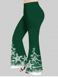 Plus Size Glitter Pentagram Christmas Tree Painting Splatter Print Pull On Flare Pants -  