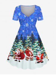 Robe Imprimée Père Noël Arbre et Boule Grande Taille - Bleu L