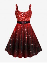 Plus Size Christmas Tree Ball Gift Snowman Snowflake Moon Print Tank Dress  [57% OFF]