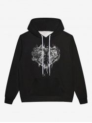 Gothic 3D Skulls Fire Flame Heart Print Pocket Drawstring Fleece Lining Halloween Pullover Hoodie For Men -  