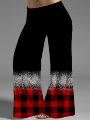 Plus Size Plaid Print Long Wide Leg Pants -  