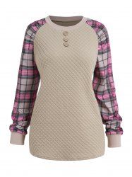 Sweatshirt Décontracté Texturé Panneau à Carreaux Imprimé avec Bouton - café lumière L | États-Unis 8-10