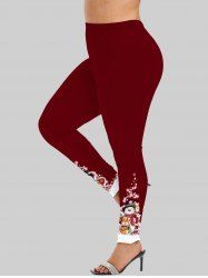 Plus Size Christmas Snowman Snowflake Owl Colorblock Glitter 3D Print Leggings -  