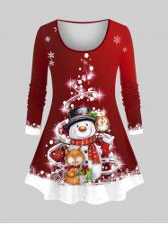 Plus Size Christmas Stocking Snowman Snowflake Owl Glitter 3D Print T-shirt -  