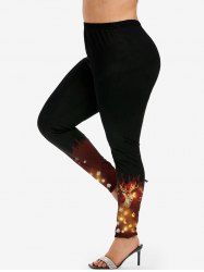 Plus Size Christmas Ball Elk Snowflake Colorblock Glitter 3D Print Leggings -  