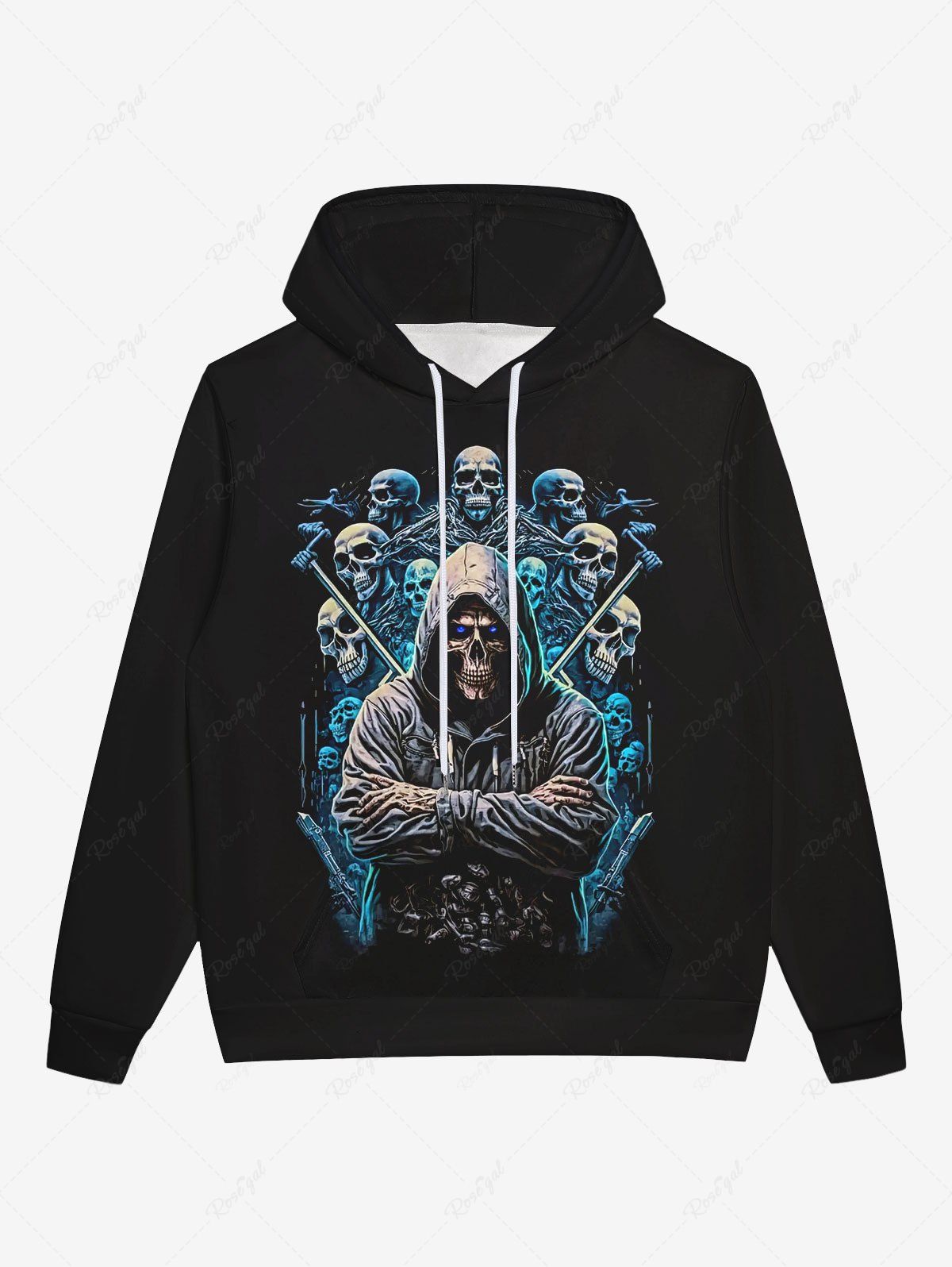 Outfit Gothic 3D Colorful Skulls Mans Print Pocket Drawstring Fleece Lining Halloween Pullover Hoodie For Men  