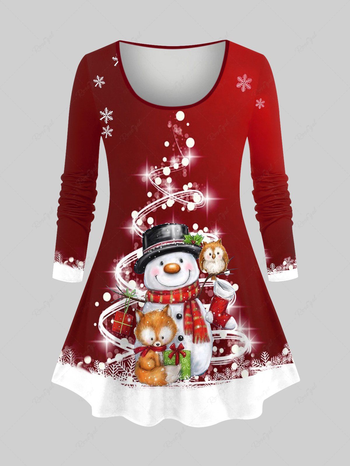 Trendy Plus Size Christmas Stocking Snowman Snowflake Owl Glitter 3D Print T-shirt  