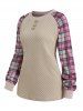Sweatshirt Décontracté Texturé Panneau à Carreaux Imprimé avec Bouton - café lumière XL | NOUS 12