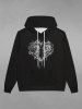Gothic 3D Skulls Fire Flame Heart Print Pocket Drawstring Fleece Lining Halloween Pullover Hoodie For Men -  