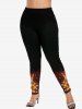 Plus Size Christmas Ball Elk Snowflake Colorblock Glitter 3D Print Leggings -  