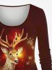 T-shirt grande taille imprimé 3D à paillettes avec boule de Noël, élan et flocon de neige - café 6X