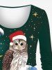 T-shirt Cerf Etoile Lune Boule de Noël et Arbre Imprimés à Manches Longues de Grande Taille - Vert profond 1X