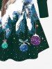 T-shirt Cerf Etoile Lune Boule de Noël et Arbre Imprimés à Manches Longues de Grande Taille - Vert profond 1X