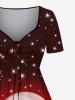 Plus Size Christmas Tree House Elk Santa Claus Sled Snowflake Moon Star Glitter 3D Print Cinched Dress -  
