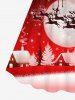 Plus Size Christmas Tree House Elk Santa Claus Sled Snowflake Moon Star Glitter 3D Print Cinched Dress -  