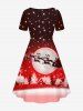 Robe Sanglée 3D Etoile Sapin de Noël et Flocon de Neige Imprimés de Grande Taille à Paillettes - Rouge foncé 3X