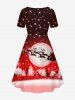 Plus Size Christmas Tree House Elk Santa Claus Sled Snowflake Moon Star Glitter 3D Print Cinched Dress -  