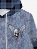 Gothic 3D Skull Wings Denim Plaid Letters Print Halloween Pocket Drawstring Fleece Lining Pullover Hoodie For Men -  