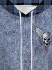 Sweat à Capuche D'Halloween Gothique 3D Crâne et Lettre Imprimés en Denim avec Poche à Cordon - Bleu-gris 5XL
