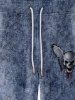 Pantalon de Survêtement D'Halloween Gothique Teinté Crâne Imprimée en Denim avec Poche à Cordon de Serrage pour Homme - Bleu-gris XS
