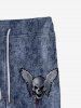 Pantalon de Survêtement D'Halloween Gothique Teinté Crâne Imprimée en Denim avec Poche à Cordon de Serrage pour Homme - Bleu-gris XS