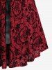 Robe débardeur 2 en 1 style gothique grande taille, avec bordure en dentelle, œillets, lacets, cuir PU, patchwork floral, flocage - Rouge foncé L | US 12