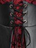 Plus Size Lace Trim Grommets Lace-up PU Leather Patchwork Floral Flocking 2 In 1 Gothic Tank Dress -  