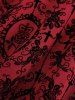 Plus Size Lace Trim Grommets Lace-up PU Leather Patchwork Floral Flocking 2 In 1 Gothic Tank Dress -  