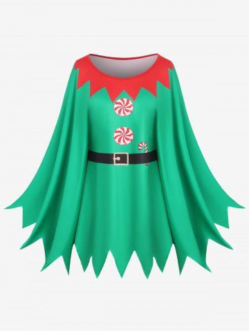 Christmas Elf Costumes Candy Belt 3D Printed Jagged Hem Cape Cloak - GREEN - ONE SIZE