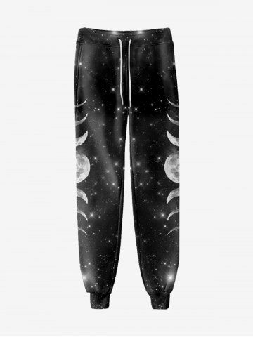 Pantalon de Survêtement avec Cordon de Serrage à Imprimé Lune Galaxie Brillante 3D avec Poches pour Hommes - BLACK - XXS