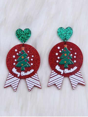 Boucles D'Oreilles Pendantes en Forme D'Badge et Sapin de Noël - RED