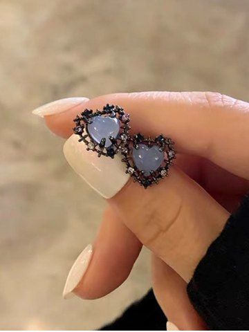 Heart Shaped Faux Crystal Earrings - BLUE