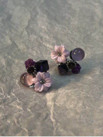Vintage Purple Faux Crystal Flower Stud Earrings