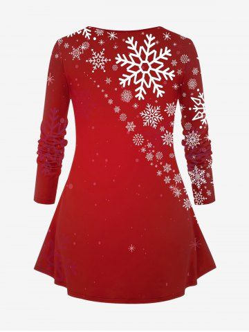 Plus Size Christmas Light Hat Cat Snowflake Print T-shirt