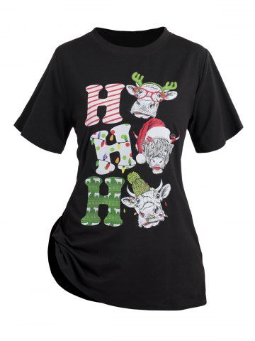 Cute Santa Claus Christmas Element Print Short Sleeve T-shirt - MULTI-A - L | US 8-10