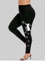 Plus Size Side Snowflake Cat Printed Christmas Skinny Pull On Leggings -  