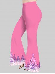 Plus Size Christmas Tree Star Snowflake Glitter 3D Print Flare Pants -  