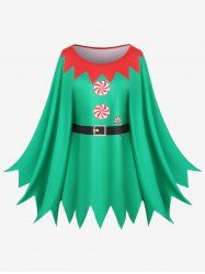 Christmas Elf Costumes Candy Belt 3D Printed Jagged Hem Cape Cloak -  
