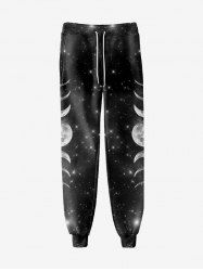 Pantalon de Survêtement avec Cordon de Serrage à Imprimé Lune Galaxie Brillante 3D avec Poches pour Hommes - Noir XS