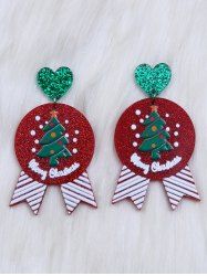 Boucles D'Oreilles Pendantes en Forme D'Badge et Sapin de Noël - Rouge 