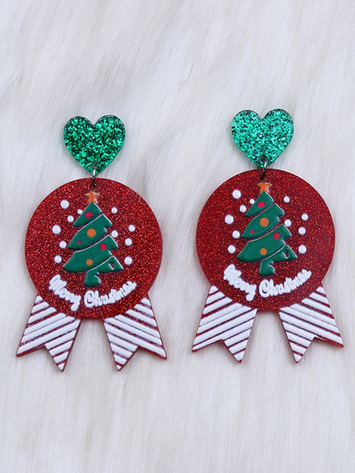 Affordable Christmas Tree Badge Shaped Drop Earrings  