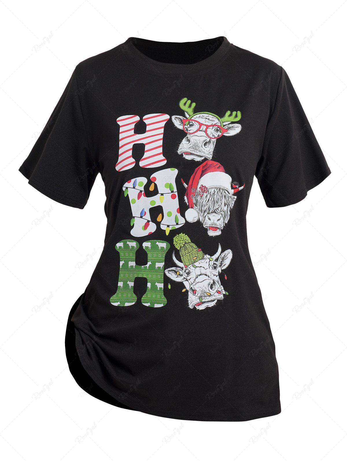 Sale Cute Santa Claus Christmas Element Print Short Sleeve T-shirt  