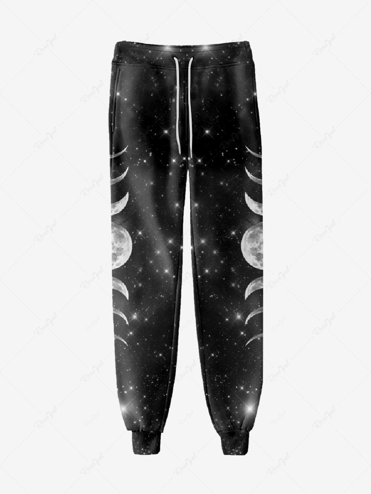 Pantalon de Survêtement avec Cordon de Serrage à Imprimé Lune Galaxie Brillante 3D avec Poches pour Hommes Noir XS